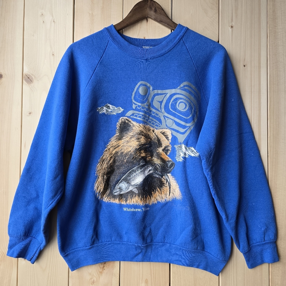 Vintage Sue Coleman Grizzly Wildlife Whitehorse Yukon Crewneck Sweater XL